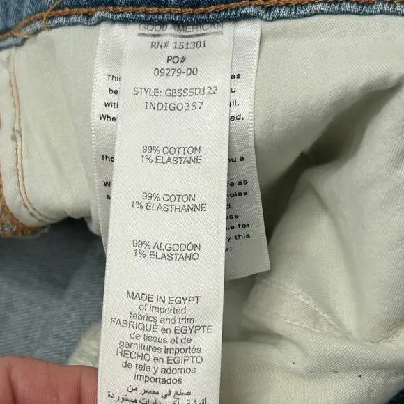 Good American Bombshell Rhinestone Fringe Cutoff Jean Shorts Blue Women 16 NWT - Picture 7 of 12